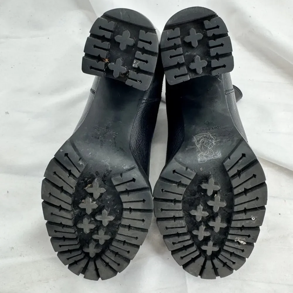 Tory Burch Chunky Lug Bootie Sz 8 Black Leather Ankle 70mm Miller